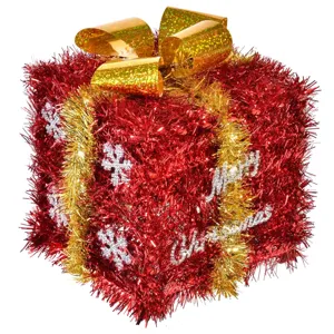 Decorativ Crăciun Tinsel Roșu și Aurie cu Mesaj Merry Christmas