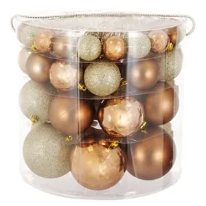 Set Globuri de Crăciun Bej Bronz Mat Stralucitoare cu Glitter