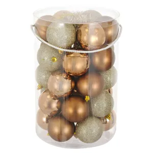 Set Globuri de Crăciun Bronz Bej Mat Stralucitoare Glitter