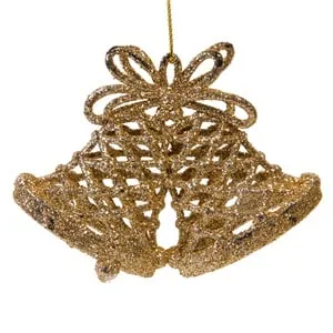 Set Ornamente Craciun Clopote Glitter Bej 11cm - 3 buc