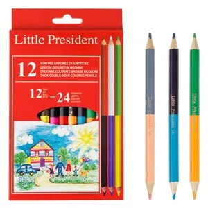 Set 12 Creioane Colorate Groase Bicolore pentru Copii, 24 Culori