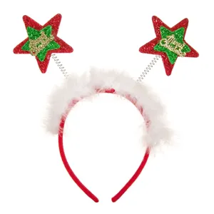 Bentiță Crăciun Stele Roșu Verde cu Pene Albe și Glitter pentru Copii