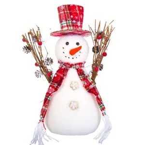 Figurina Decorativa de Craciun  Om de Zapada din Spuma cu Palarie in Carouri & Fular 30cm