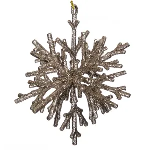Ornament brad de Craciun fulg 3D glitter bej 15cm
