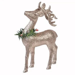 Figură Decorativă Cerb Crăciun Glitter Bej Șampanie 22 cm