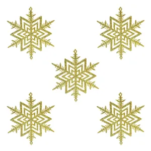 Set Ornamente Crăciun Fulgi Aurii Glitter Plastic pentru Decorațiuni