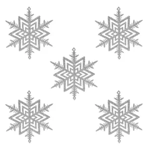 Ornamente de zăpadă argintii pentru brad de Crăciun, set 5 bucăți