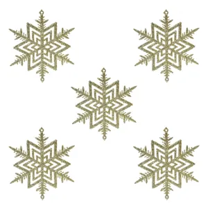 Ornamente Brad de Craciun Fulgi Bej cu Glitter 10cm
