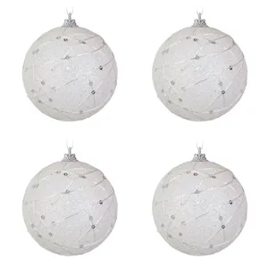 Set Globuri Crăciun Albe, Diametru 10cm, 4 Bucăți, Plastic