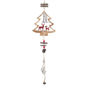 Decorațiune Crăciun Lemn Brad Ren Clopoței 57x16cm Maro