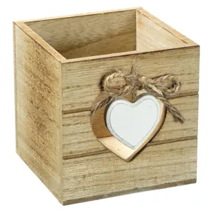 Suport pentru pixuri din lemn, cu inimă decorativă, 9x9 cm