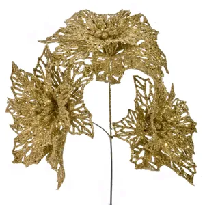 Ramură Decorativă Crăciun Flori Glitter Auriu 26cm