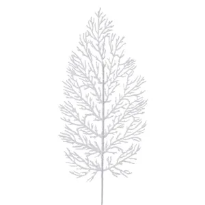 Crenguță Decorativă de Crăciun Ferigă Albă cu Glitter Argintiu 71 cm
