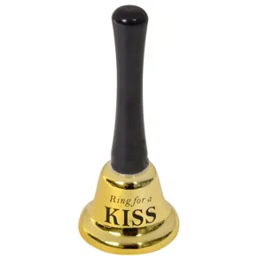 Clopoțel Metalic Aurie \"Ring for a Kiss\" cu Mâner Negru pentru Evenimente