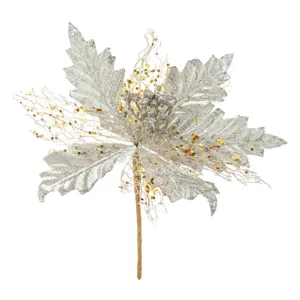 Floare Decorativa de Craciun Bej Sampanie cu Model Dantela 26cm