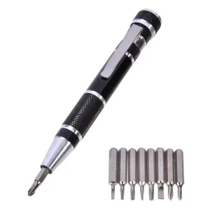 Surubelnita multifunctionala 9 in 1, forma de pix, 11.5 cm, neagra