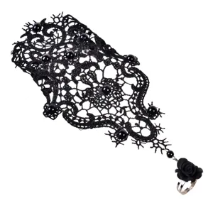 Bratara cu inel din dantela neagra, accesoriu gotic de Halloween