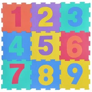 Covor Puzzle din Spumă cu Cifre, 9 bucăți, Multicolor, 31.5x31.5 cm