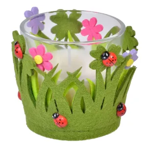 Lumanare decorativa de Paste in pahar cu fetru, Ø7.5x7.5cm, verde