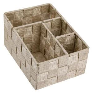 Cos de depozitare impletit bej, 4 compartimente, 14x19x10cm
