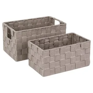 Coș de depozitare împletit, set 2 buc, taupe, cu cadru metalic