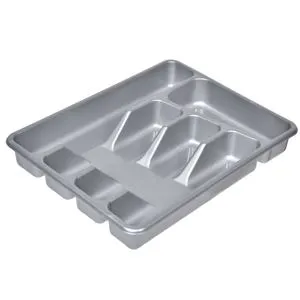 Suport pentru tacamuri cu 5 compartimente, Gri, Plastic 26,5x34x4,5cm