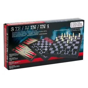 Joc de Societate Magnetic 3 in 1: Șah, Dame și Table, 64 Piese, 24.5x24.5 cm