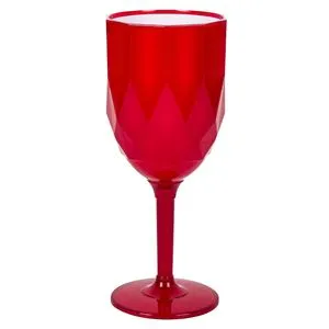 Pahar cu picior pentru vin, 350 ml, plastic roșu interior alb