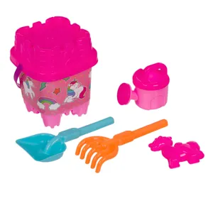 Găleată de plajă în formă de castel cu model unicorn, set 5 piese, roz
