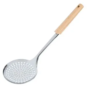 Lingură cu găuri metalică cu mâner din lemn, 35 cm