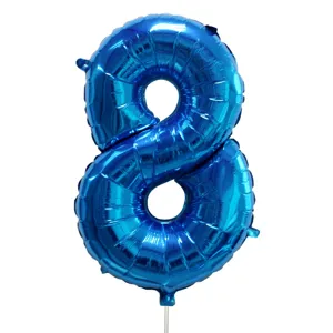 Balon petrecere folie metalizata albastru număr 8