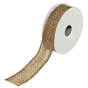 Panglică Decorativă de Crăciun Aurie - Textil Burlap