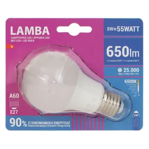 Bec LED E27 8W A60, Lumina Alba 6500K, 650 Lumeni, 25.000 Ore, Economisire 90%