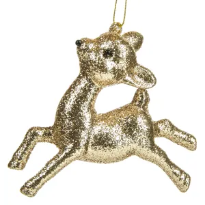 Ornament Cerb Bej cu Glitter pentru Brad de Craciun