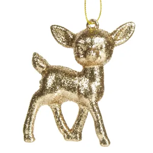 Ornament Brad de Crăciun Cerb Glitter Bej 8.5 cm