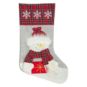 Cizma Decorativă Om de Zăpadă Crăciun Gri Roșu 45cm