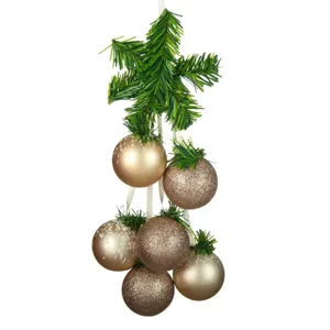 Ghirlandă decorativă de Crăciun cu crenguță de brad și globuri glitter bej