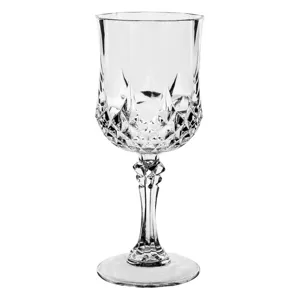 Pahar pentru vin din plastic transparent, cu picior și model diamant, 225 ml