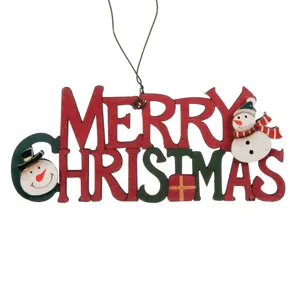 Ornament Crăciun Vintage din Lemn \"Merry Christmas\" 13x5.5cm Multicolor