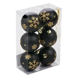 Set Globuri de Craciun Negre Mat Fulgi Aurii Ø6cm - 6buc