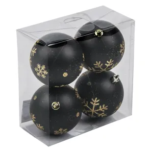 Set Globuri de Crăciun Negre cu Fulgi Aurii Sclipitori Ø8cm