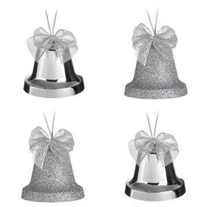 Set Ornamente de Craciun Clopote Argintii Stralucitoare Glitter pentru Decor