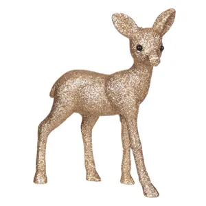 Cerb decorativ de Crăciun cu glitter bej șampanie 16cm