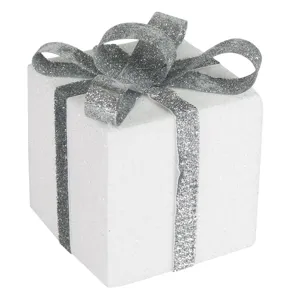 Ornament Crăciun Cadou Decorativ din Spumă Alb-Argintiu 13x13x15cm