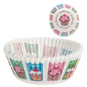 Forme de copt din hartie, Set 100 buc, Roz, Ø10.5cm, Model cupcakes