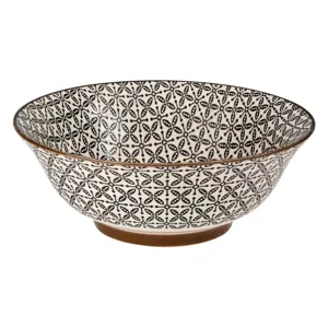 Bol ceramic rotund, Bej cu modele negre, 960 ml