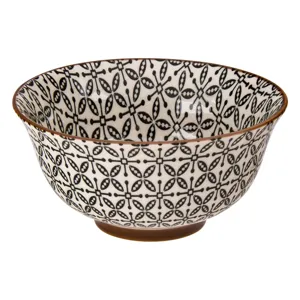 Bol Ceramic Rotund Bej cu Detalii Decorative Negre