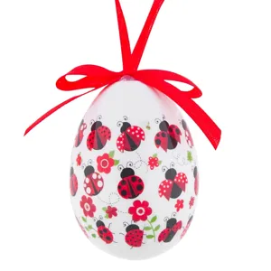 Ou Decorativ de Paste cu Model Buburuza si Panglica Rosie, 7.5 cm