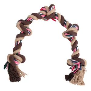 Jucarie pentru caine din sfoara cu noduri, 78 cm, maro/bej cu accente multicolore