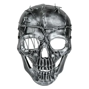Masca de Halloween Craniu Argintie cu Accente de Sarma Ghimpată